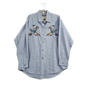 VINTAGE Casey Coleman Country Club Golf Embroidered Button Down Shirt Blue L NEW